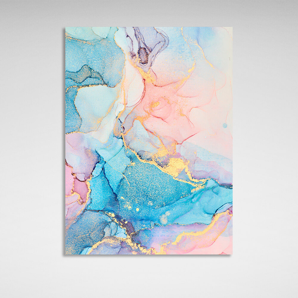 Powder pink with blue-gold tones Abstraction Canvas Wall Art Print