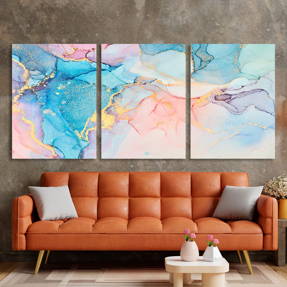 Modular powdery turquoise abstract Multi Panel Canvas Wall Art Print