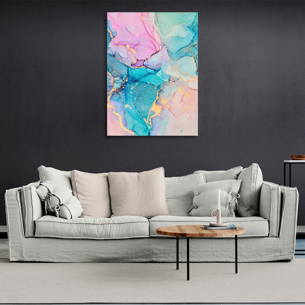 Gently turquoise with pink tones Abstraction Canvas Wall Art Print