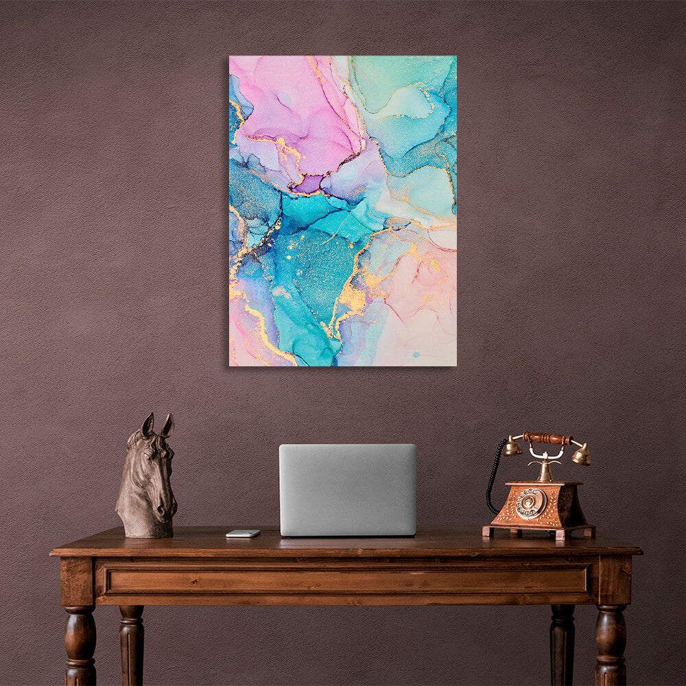 Gently turquoise with pink tones Abstraction Canvas Wall Art Print