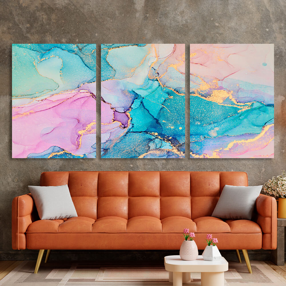 Modular turquoise-powder abstract Multi Panel Canvas Wall Art Print