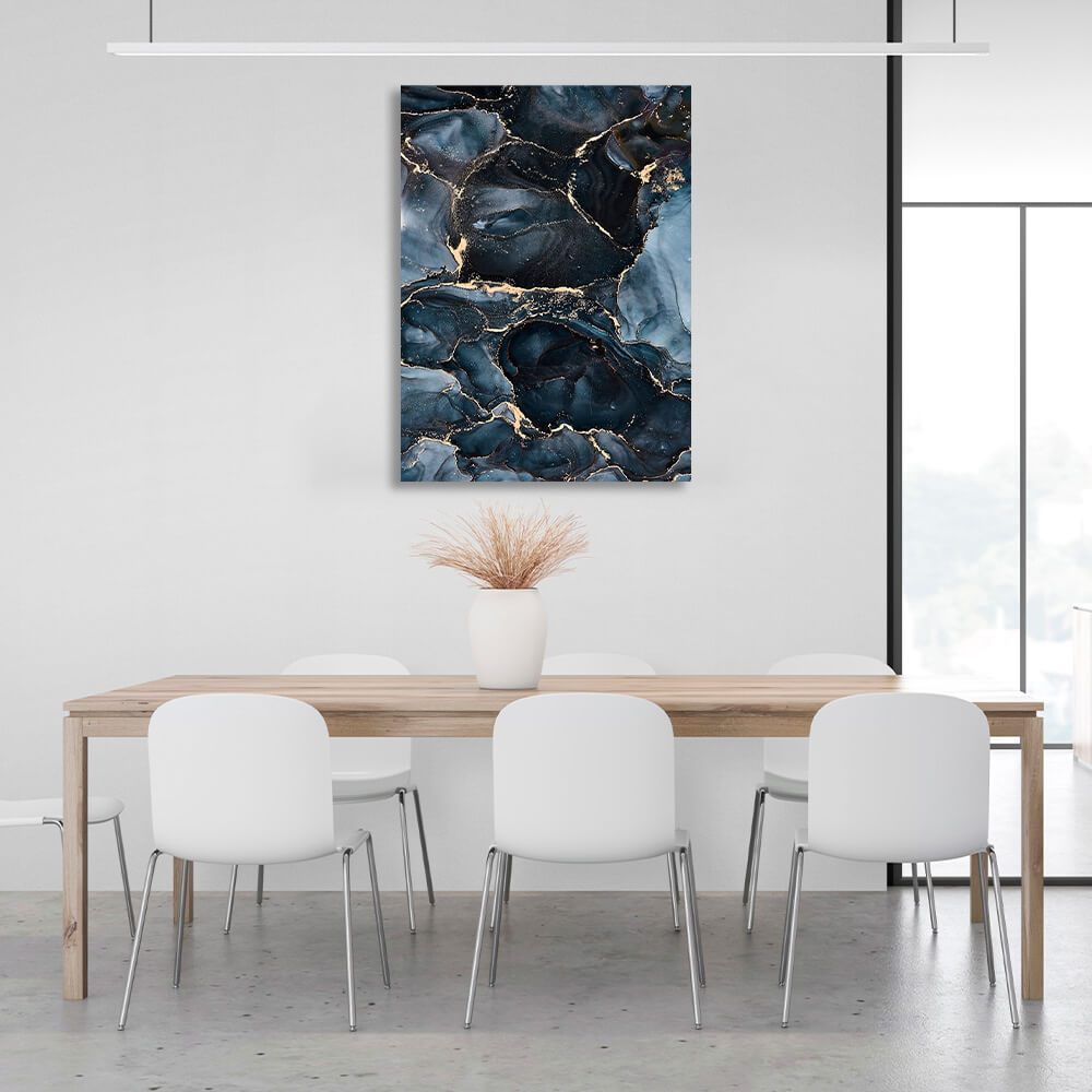 Dark blue and gray Abstraction Canvas Wall Art Print