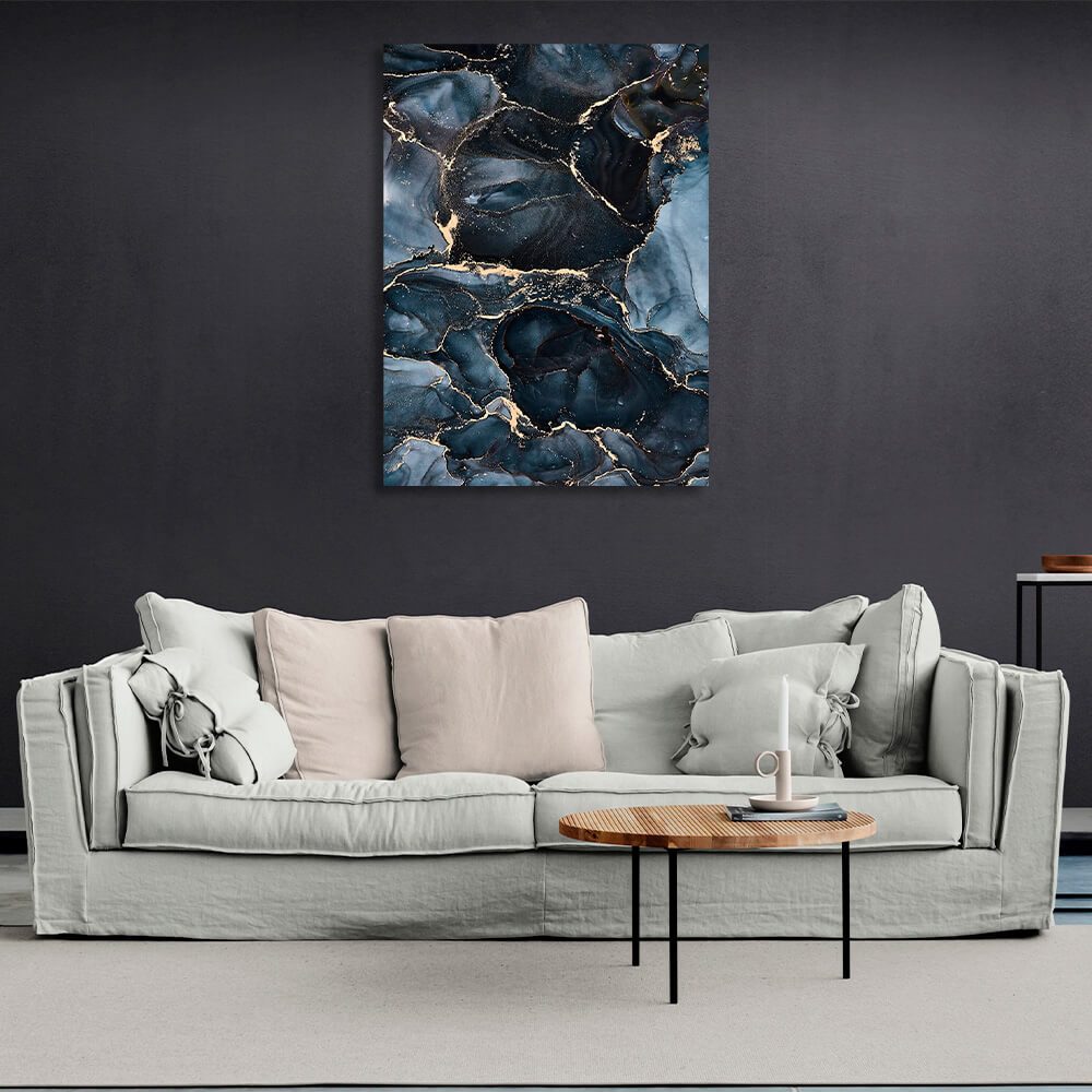 Dark blue and gray Abstraction Canvas Wall Art Print