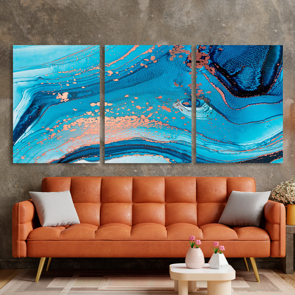 Modular abstraction in powder-blue shades Multi Panel Canvas Wall Art Print