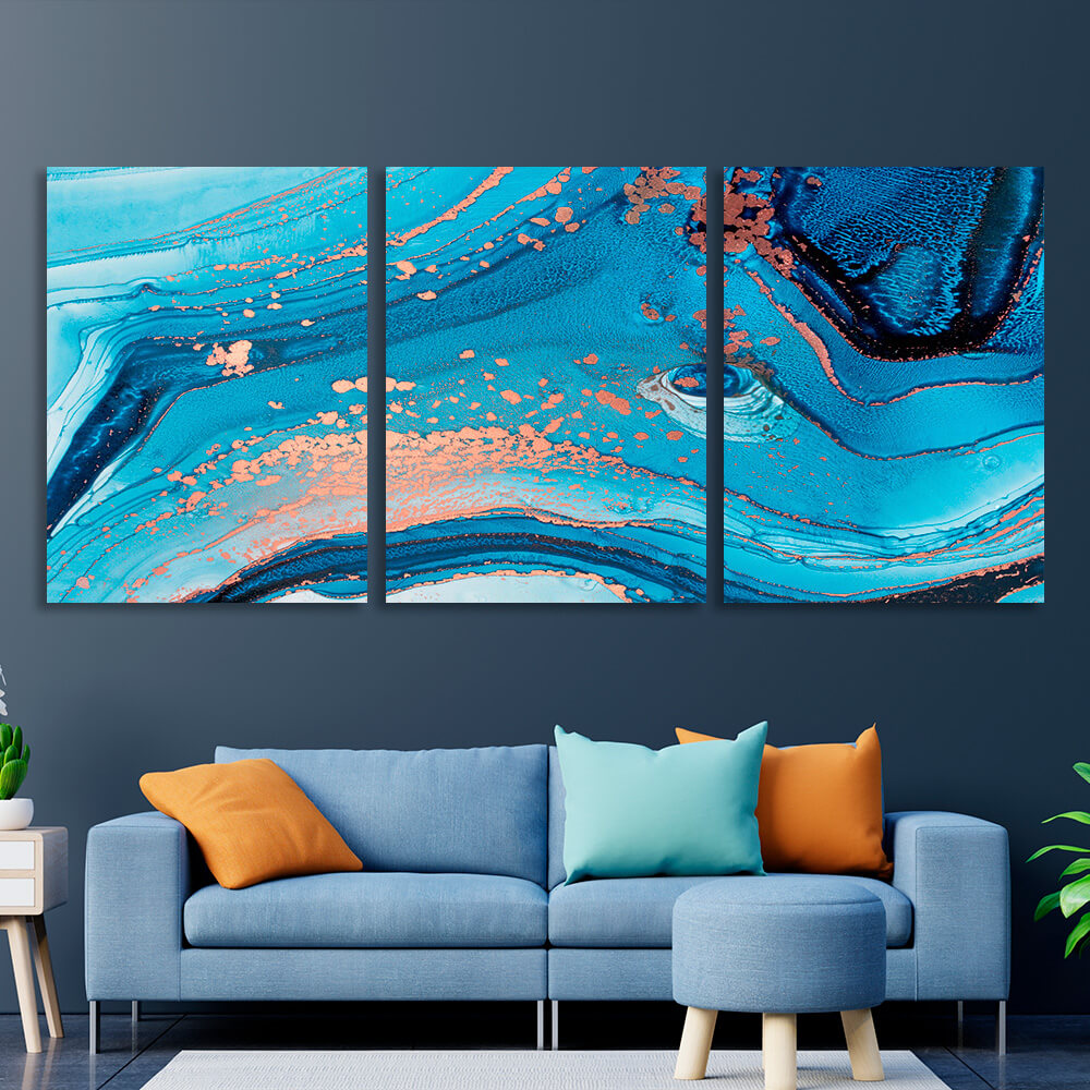 Modular abstraction in powder-blue shades Multi Panel Canvas Wall Art Print