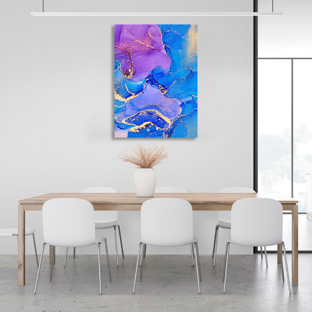 Bright blue with pink and purple elements Abstraction Canvas Wall Art Print