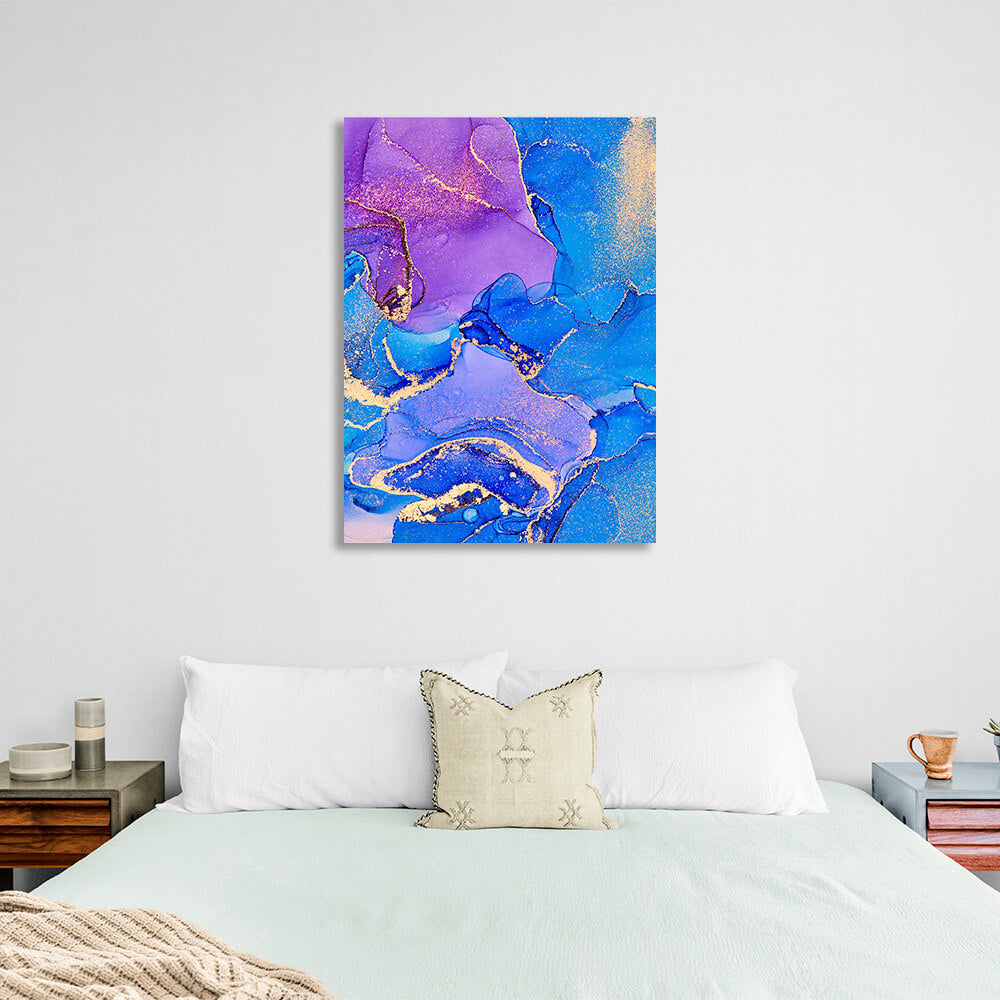 Bright blue with pink and purple elements Abstraction Canvas Wall Art Print