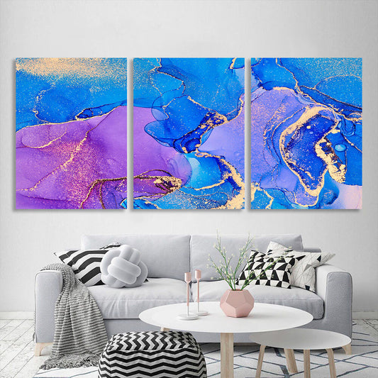 Modular abstract in shades of lilac and blue Multi Panel Canvas Wall Art Print