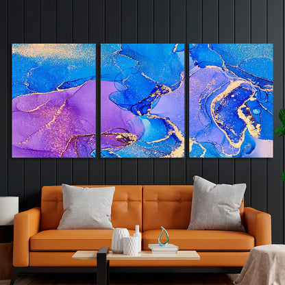 Modular abstract in shades of lilac and blue Multi Panel Canvas Wall Art Print