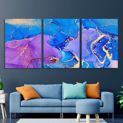 Modular abstract in shades of lilac and blue Multi Panel Canvas Wall Art Print