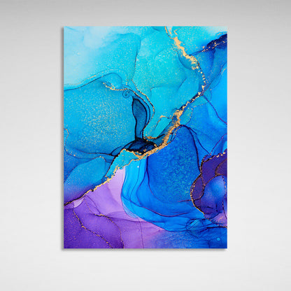 Blue abstract with gold elements Abstraction Canvas Wall Art Print