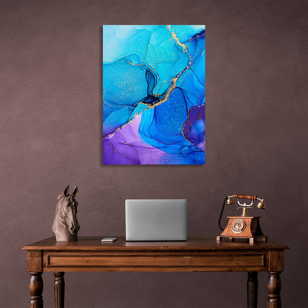 Blue abstract with gold elements Abstraction Canvas Wall Art Print