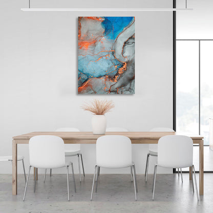 Orange-gray with blue elements Abstraction Canvas Wall Art Print