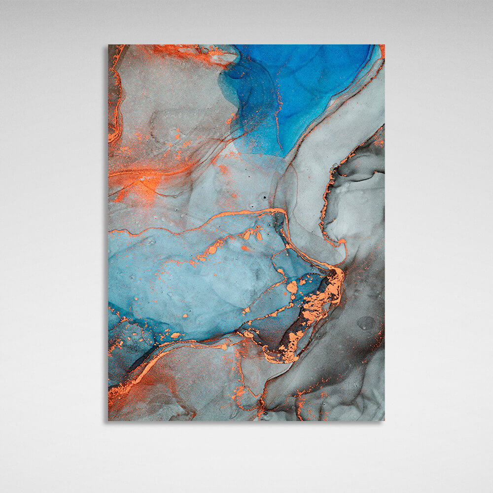 Orange-gray with blue elements Abstraction Canvas Wall Art Print