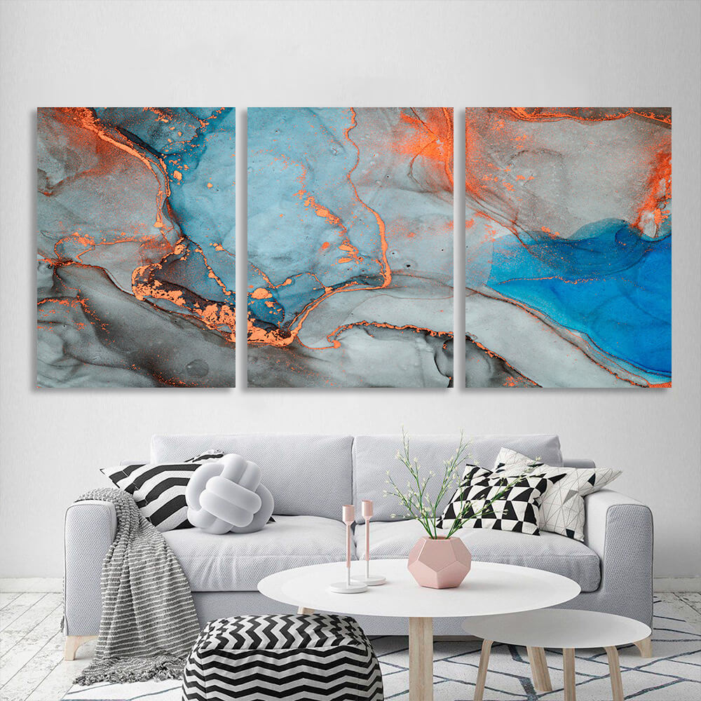 Modular gray abstract with orange elements Multi Panel Canvas Wall Art Print