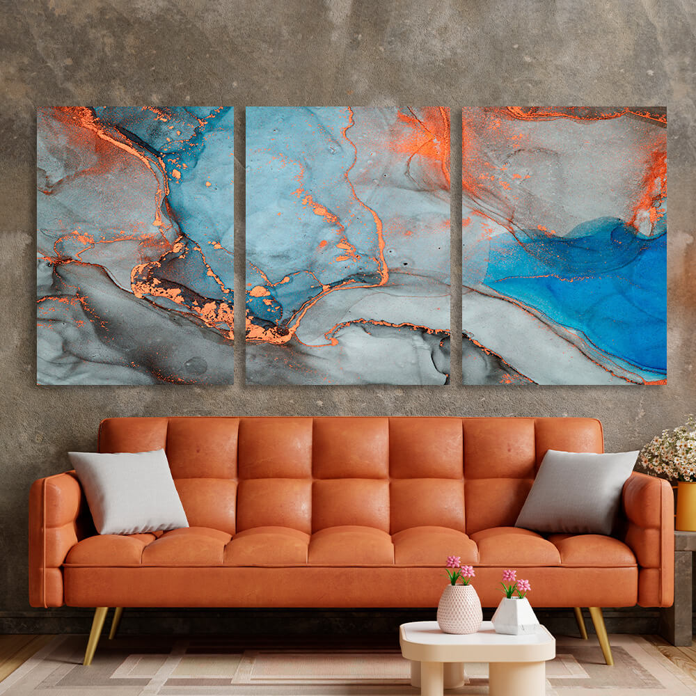 Modular gray abstract with orange elements Multi Panel Canvas Wall Art Print