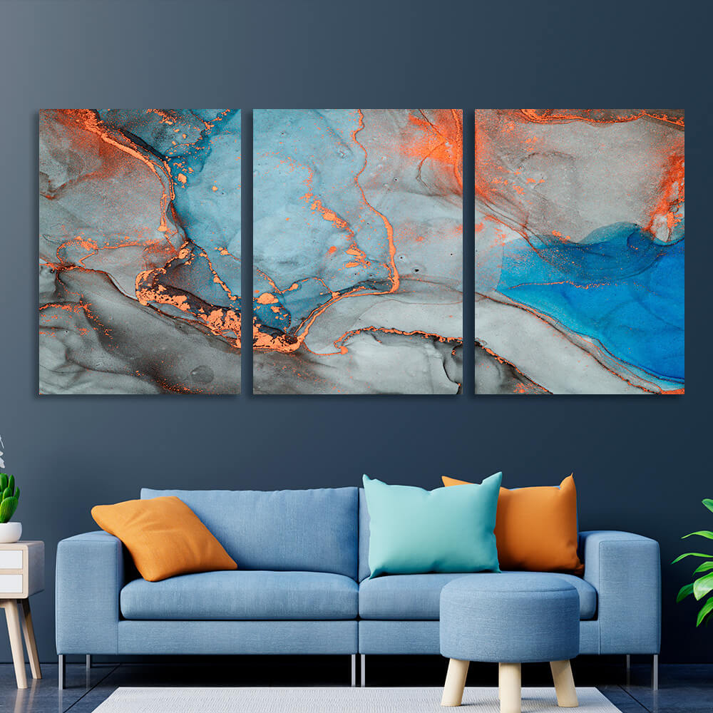 Modular gray abstract with orange elements Multi Panel Canvas Wall Art Print