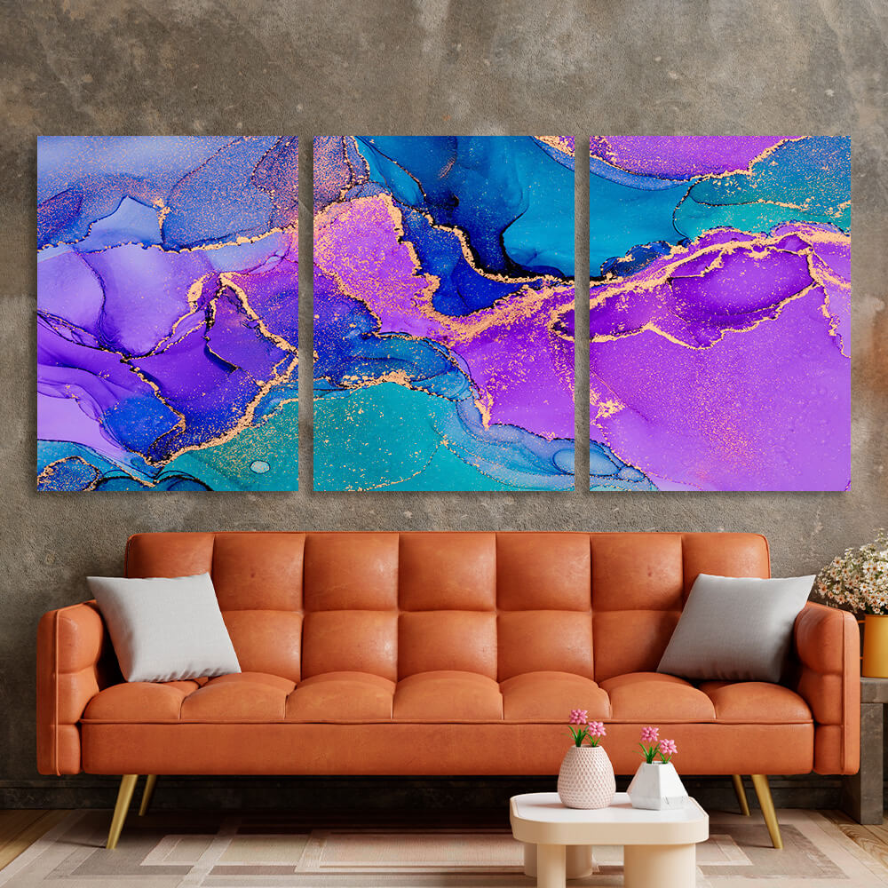 Modular lavender-blue abstract Multi Panel Canvas Wall Art Print