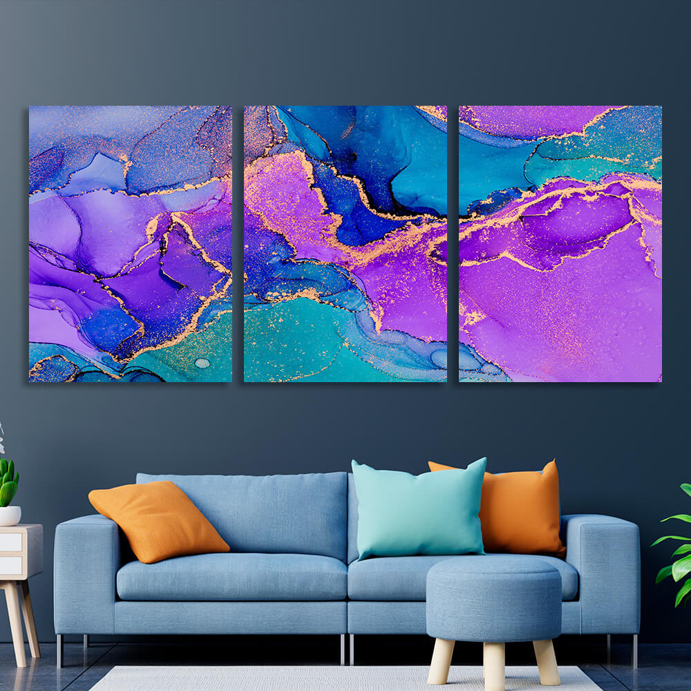 Modular lavender-blue abstract Multi Panel Canvas Wall Art Print