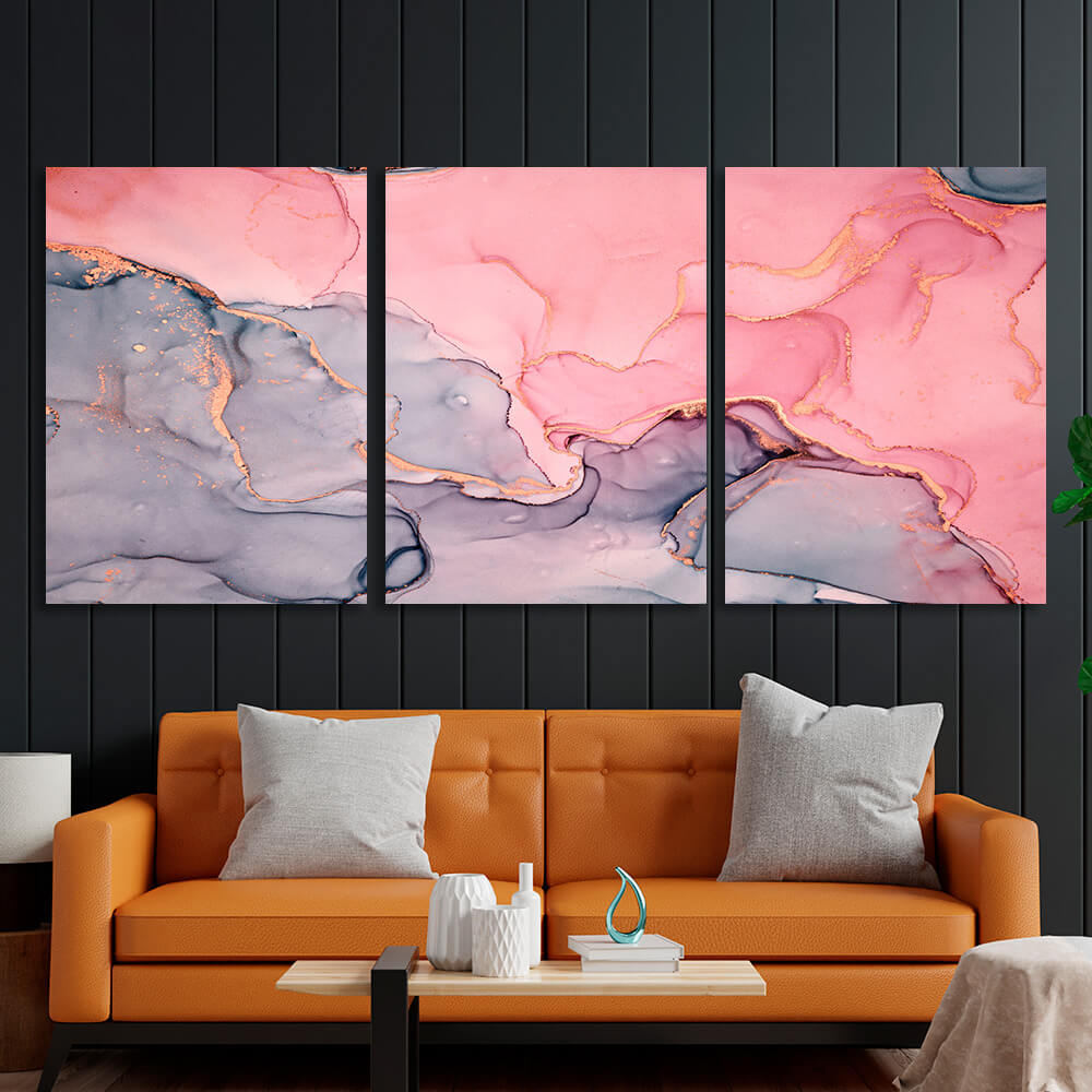 Modular abstract gray and pink Multi Panel Canvas Wall Art Print