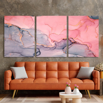 Modular abstract gray and pink Multi Panel Canvas Wall Art Print