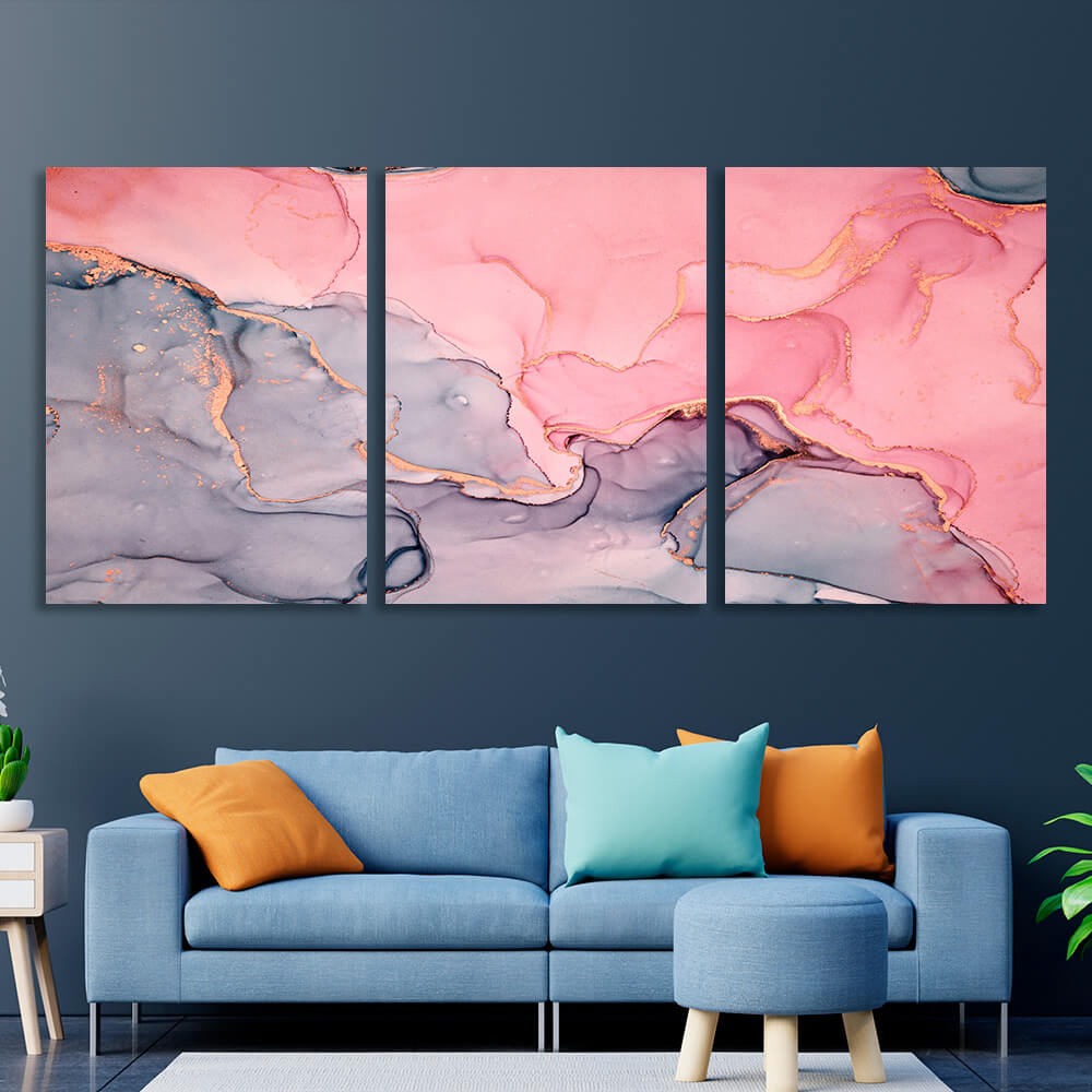 Modular abstract gray and pink Multi Panel Canvas Wall Art Print