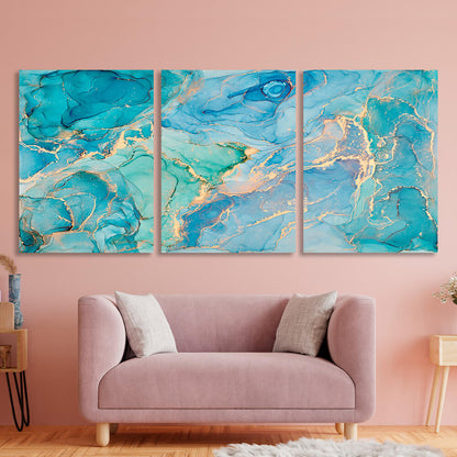 Modular turquoise-gold abstract Multi Panel Canvas Wall Art Print