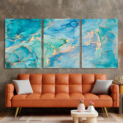 Modular turquoise-gold abstract Multi Panel Canvas Wall Art Print