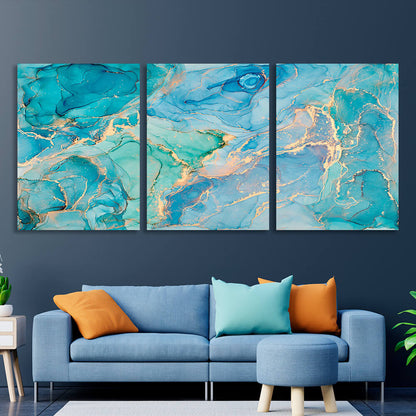 Modular turquoise-gold abstract Multi Panel Canvas Wall Art Print