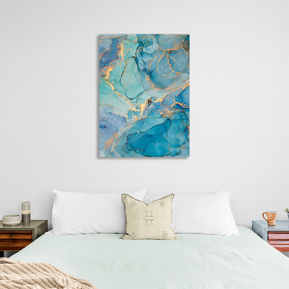 Turquoise abstract with gold elements Abstraction Canvas Wall Art Print