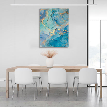 Turquoise abstract with gold elements Abstraction Canvas Wall Art Print