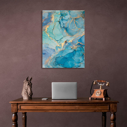 Turquoise abstract with gold elements Abstraction Canvas Wall Art Print