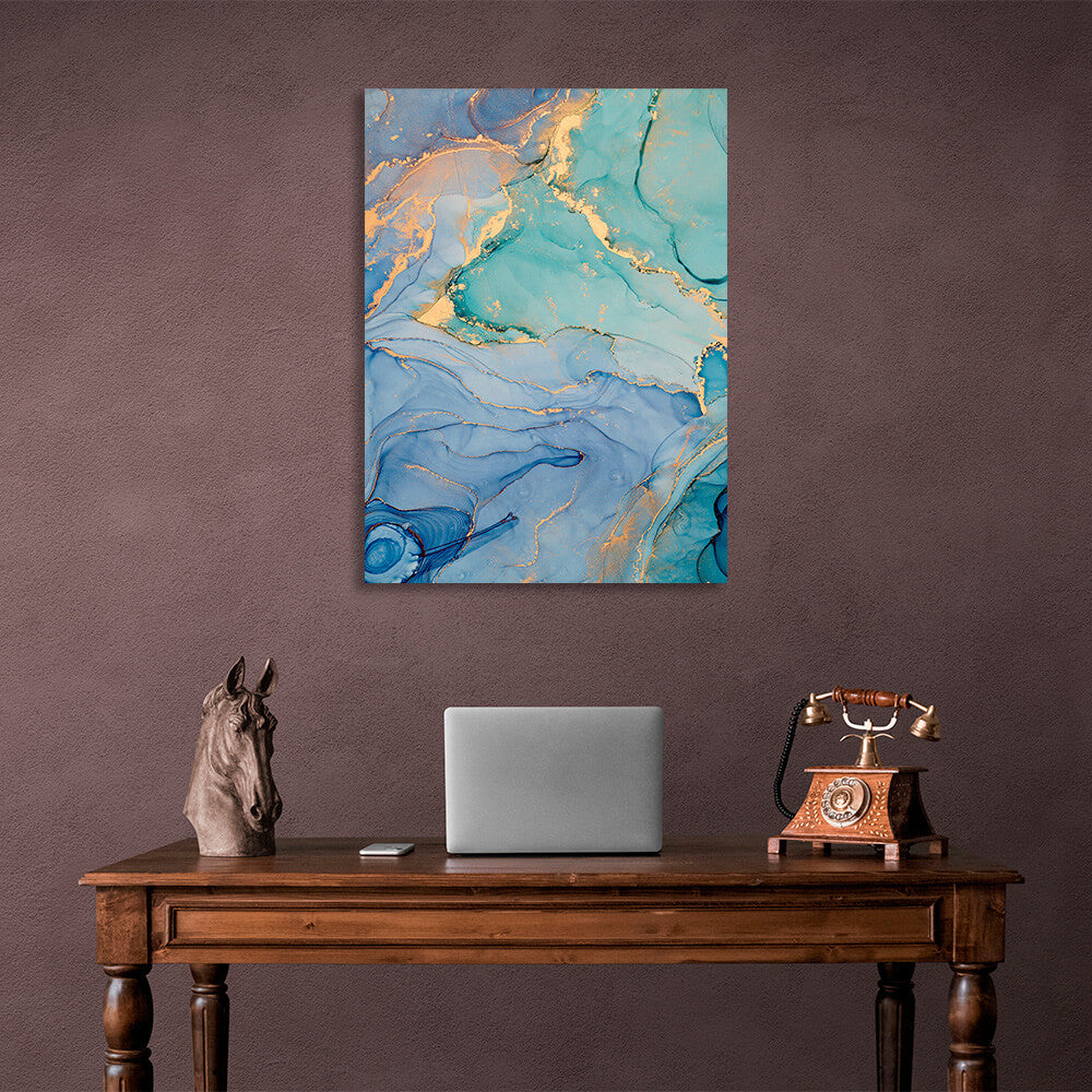 Turquoise with gold elements Abstraction Canvas Wall Art Print