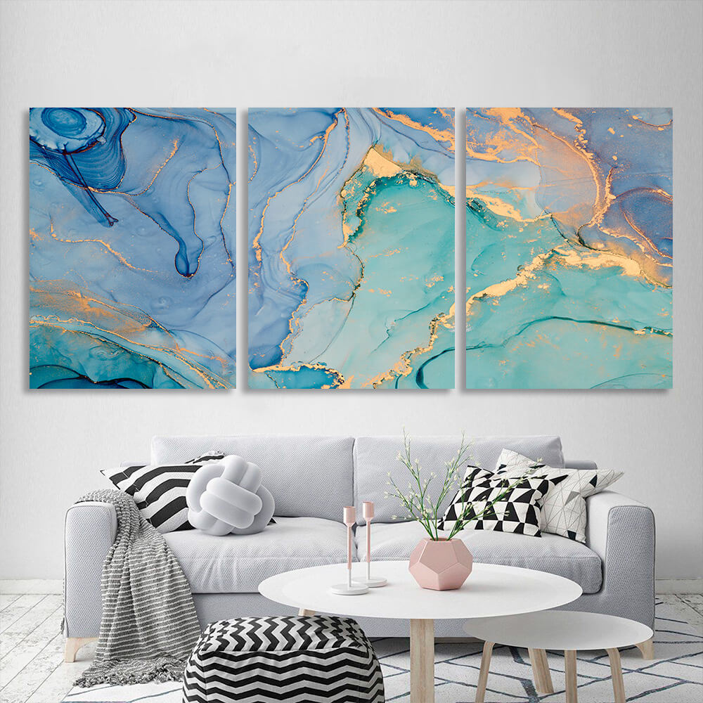 Modular blue and turquoise abstract Multi Panel Canvas Wall Art Print