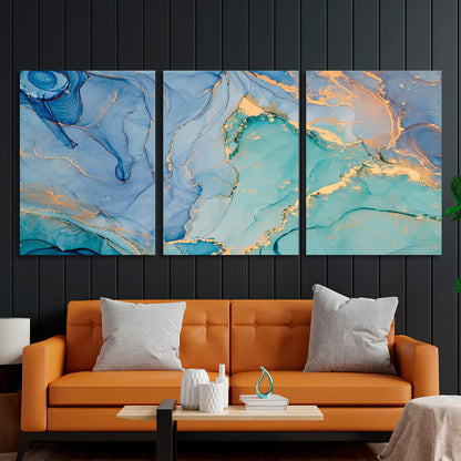 Modular blue and turquoise abstract Multi Panel Canvas Wall Art Print