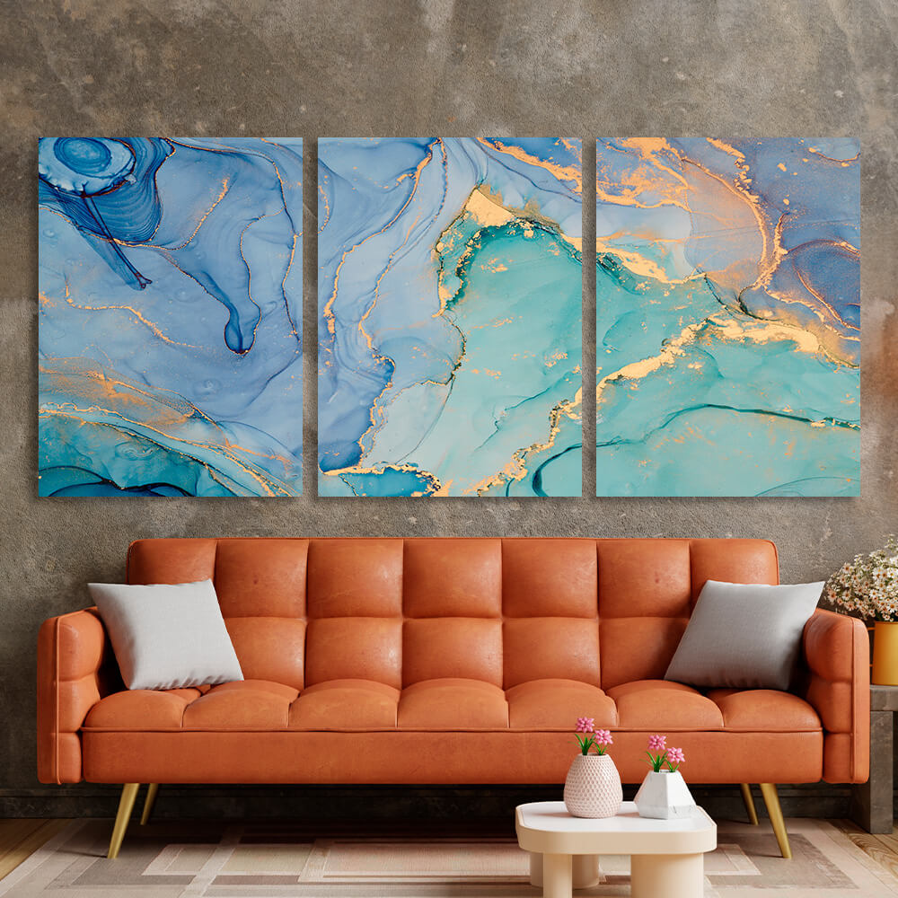 Modular blue and turquoise abstract Multi Panel Canvas Wall Art Print