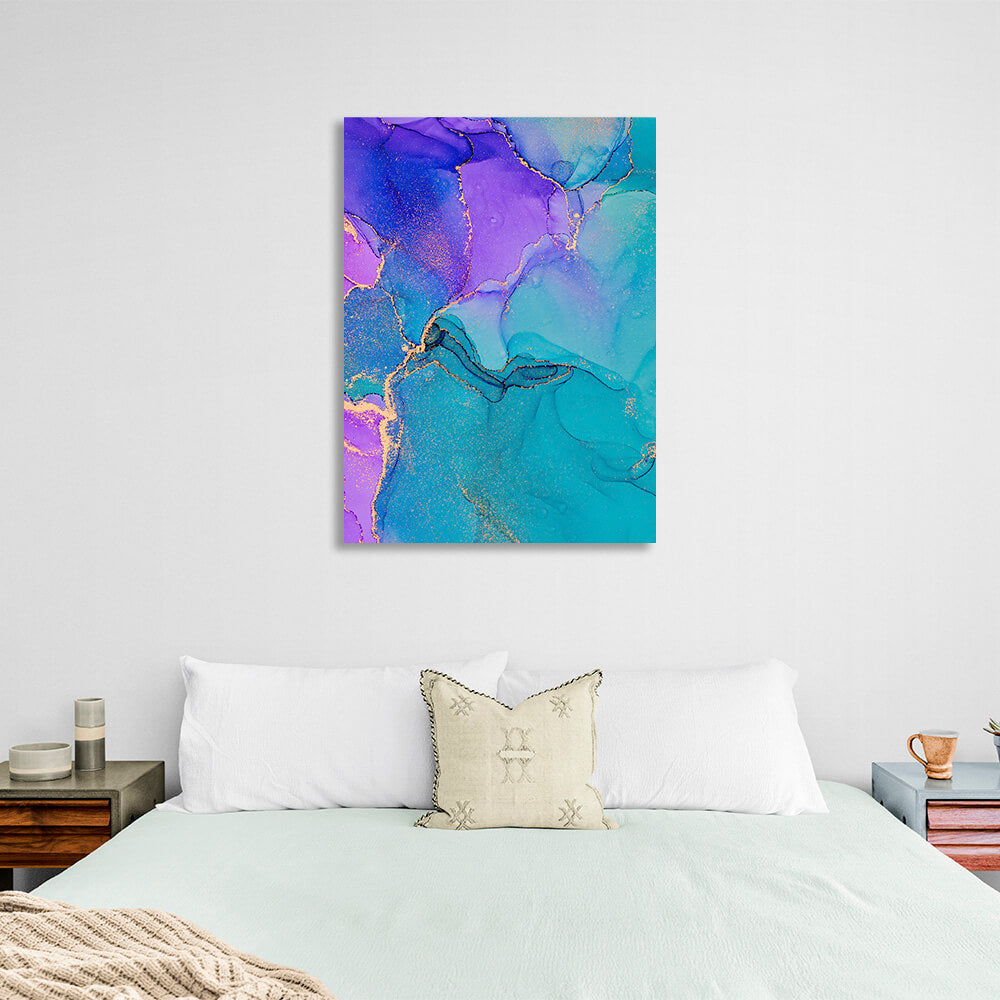 Blue and lavender tones with turquoise elements Abstraction Canvas Wall Art Print