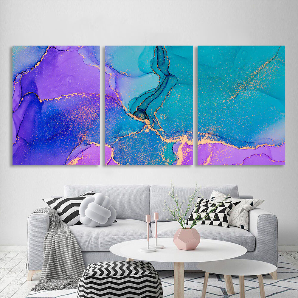 Modular turquoise and lavender abstract Multi Panel Canvas Wall Art Print