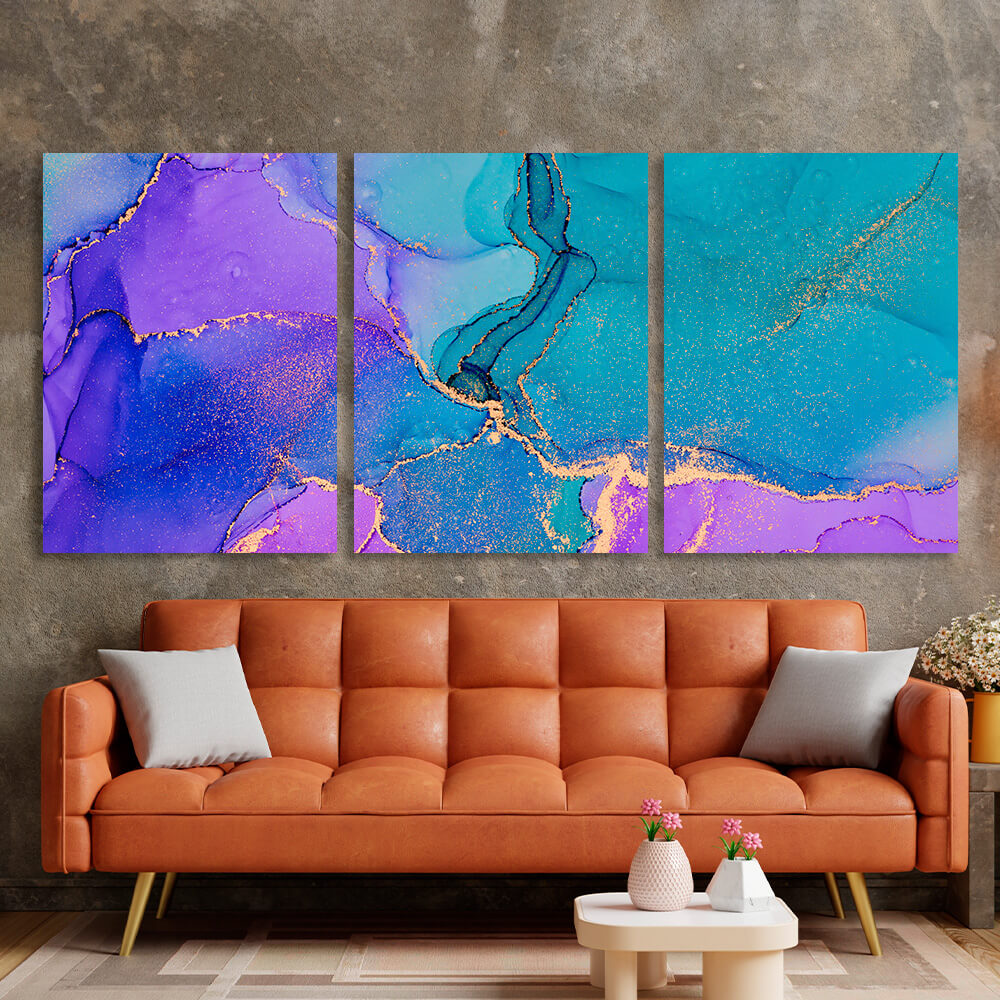 Modular turquoise and lavender abstract Multi Panel Canvas Wall Art Print