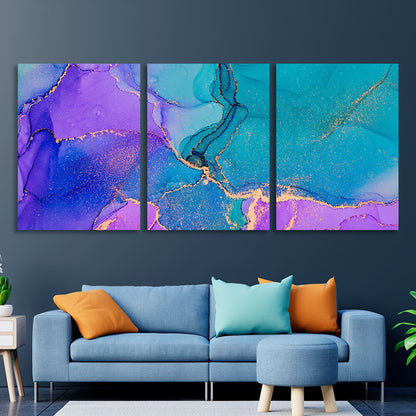 Modular turquoise and lavender abstract Multi Panel Canvas Wall Art Print