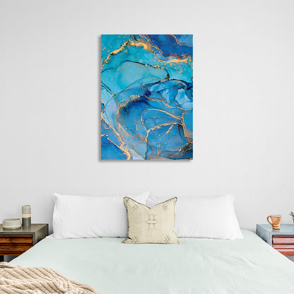 Blue abstract with gold elements Abstraction Canvas Wall Art Print