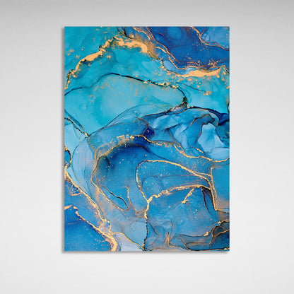 Blue abstract with gold elements Abstraction Canvas Wall Art Print