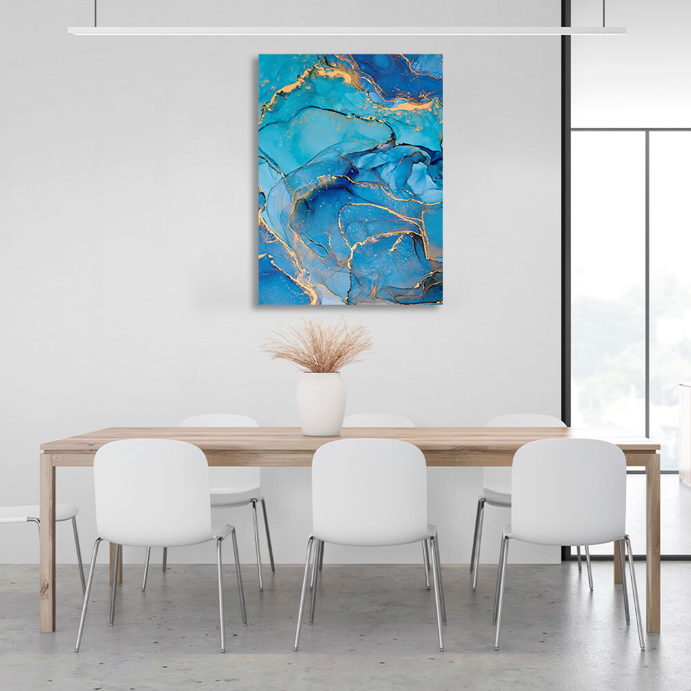 Blue abstract with gold elements Abstraction Canvas Wall Art Print