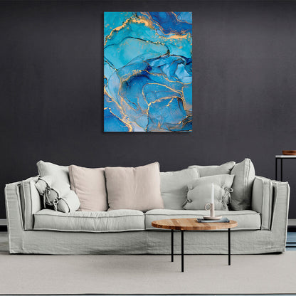 Blue abstract with gold elements Abstraction Canvas Wall Art Print