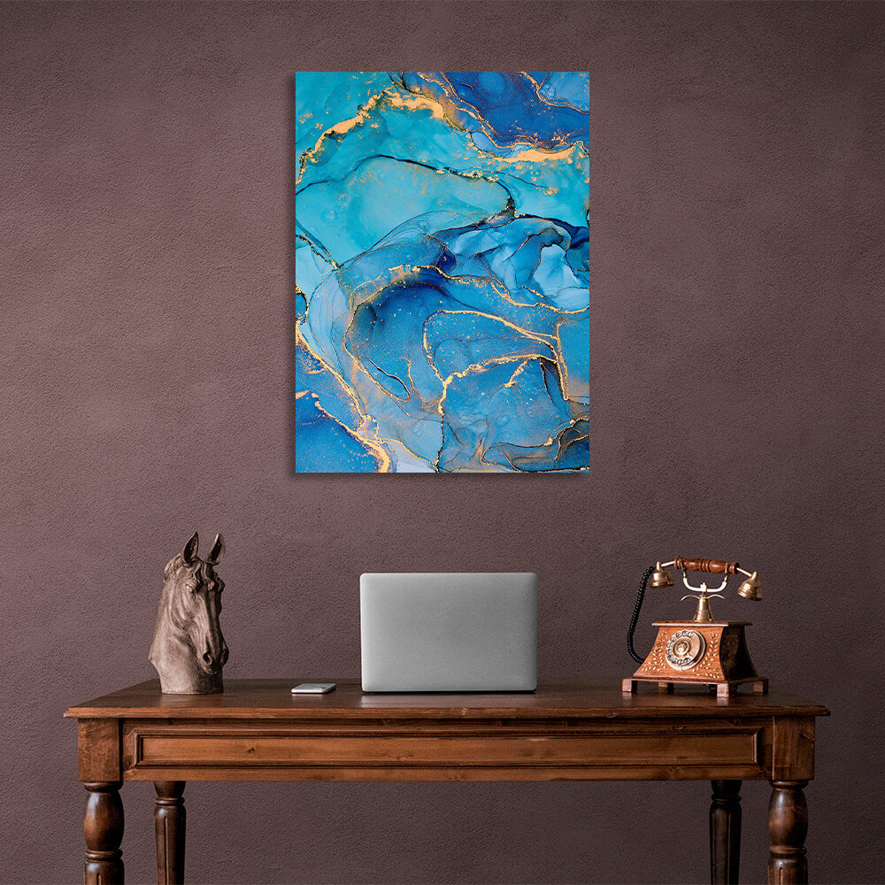 Blue abstract with gold elements Abstraction Canvas Wall Art Print