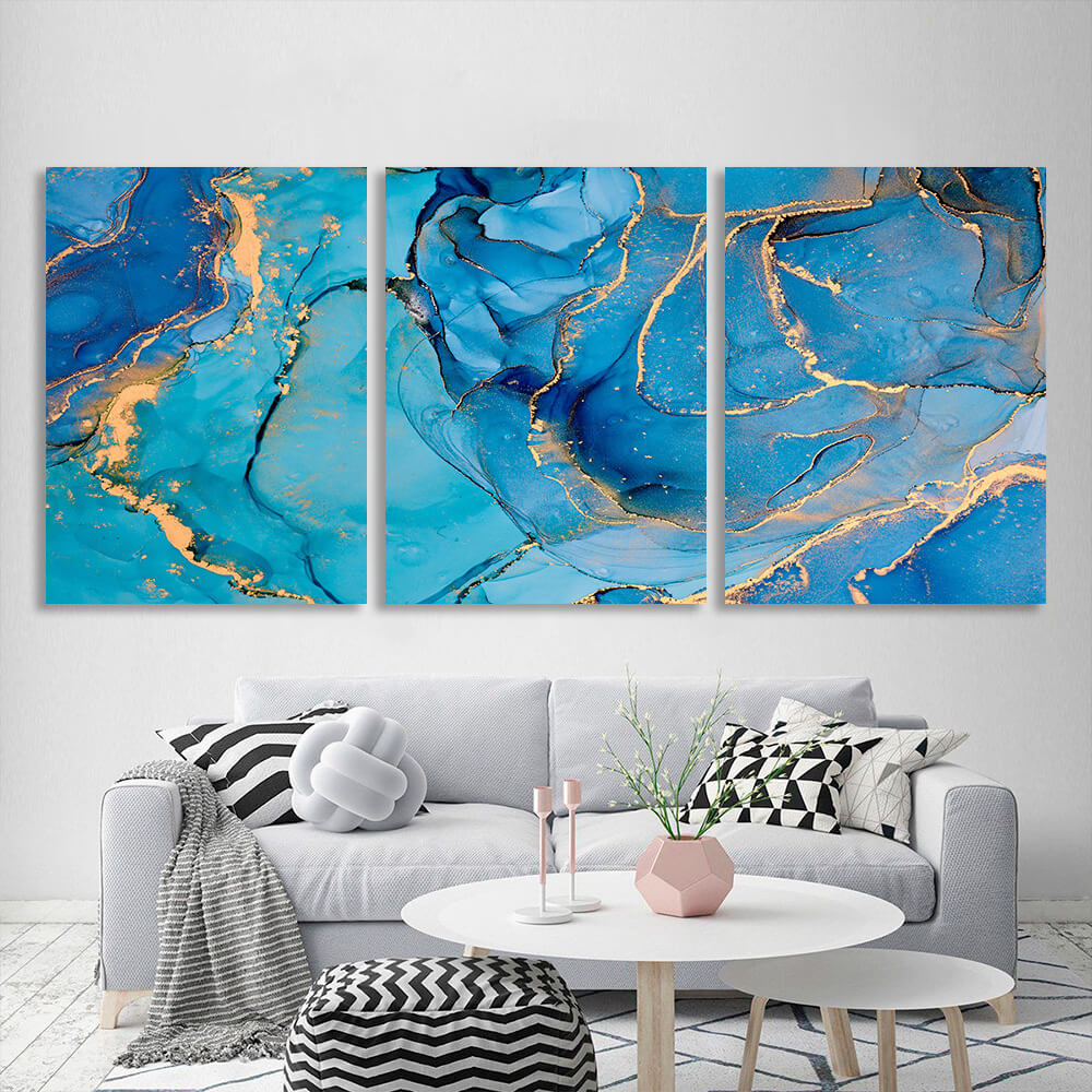 Modular turquoise-gold abstract Multi Panel Canvas Wall Art Print