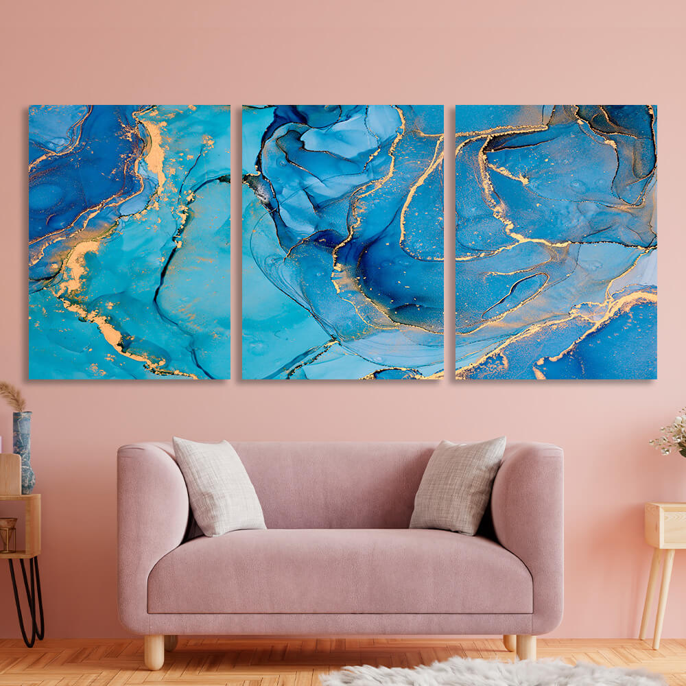 Modular turquoise-gold abstract Multi Panel Canvas Wall Art Print