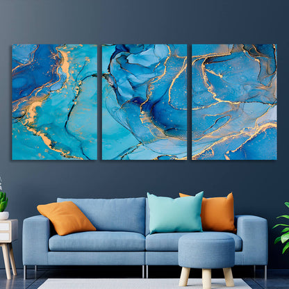 Modular turquoise-gold abstract Multi Panel Canvas Wall Art Print