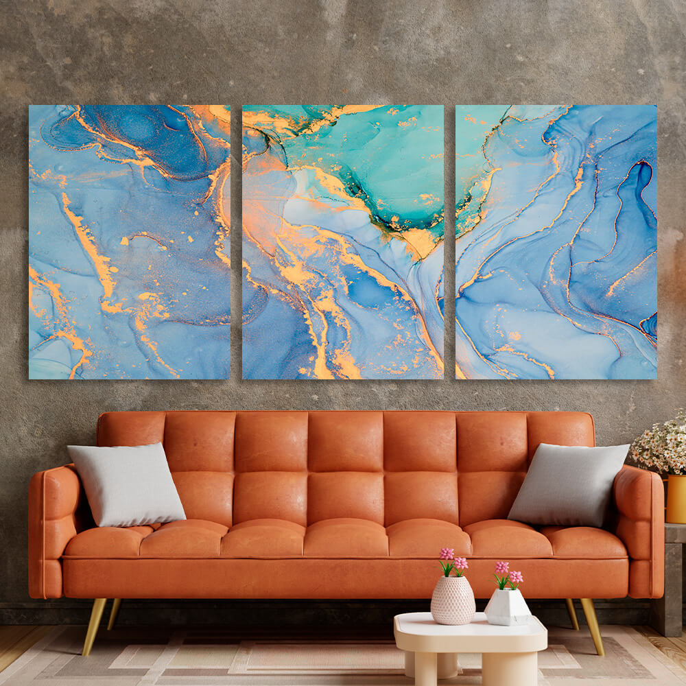 Modular abstract in blue and gold colors Multi Panel Canvas Wall Art Print