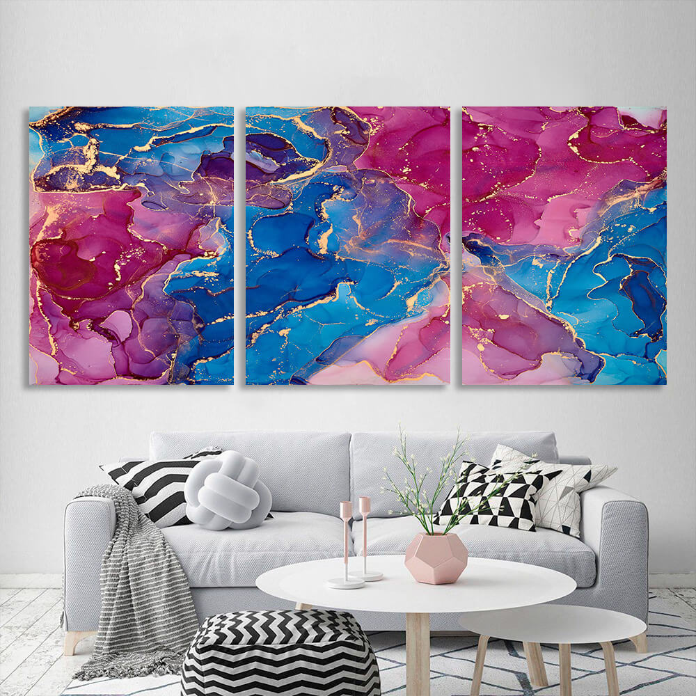 Modular abstraction in shades of pink and blue Multi Panel Canvas Wall Art Print